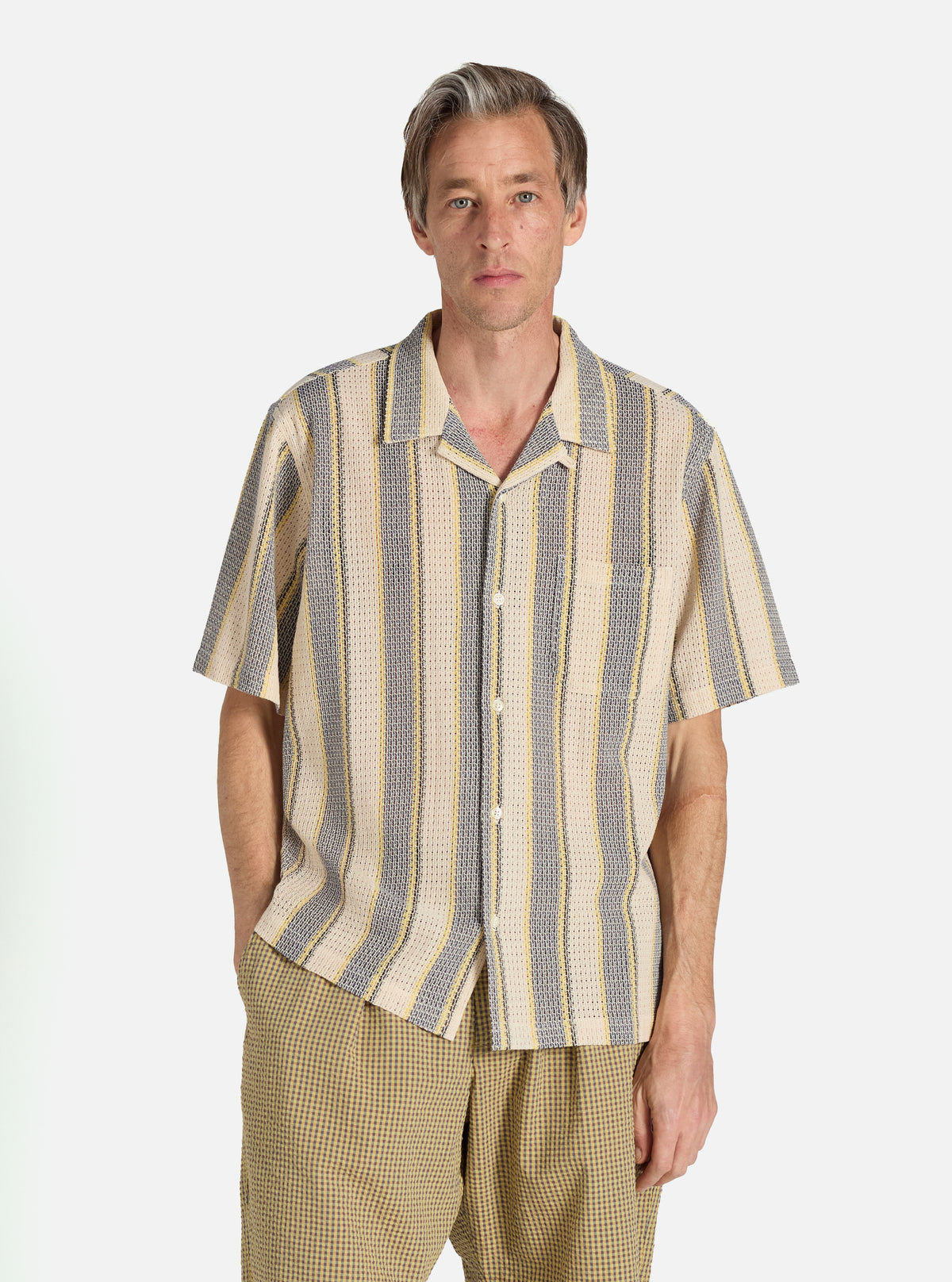 Grey/Yellow Cotton Lattice Road Shirt