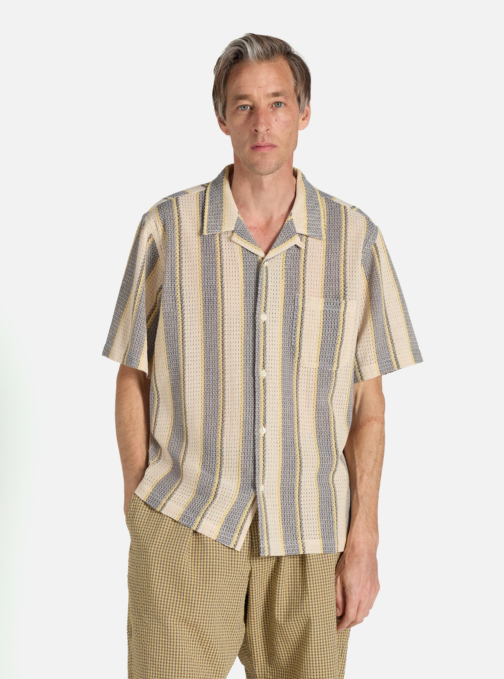 Grey/Yellow Cotton Lattice Road Shirt