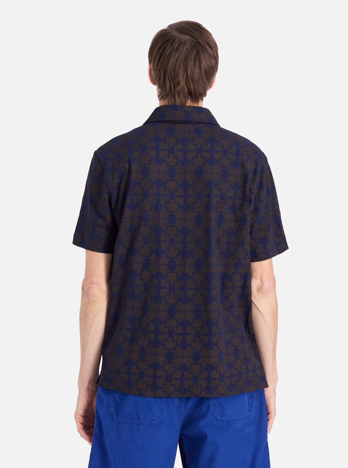 Navy/Brown Mitla Print Jersey Newlyn Polo