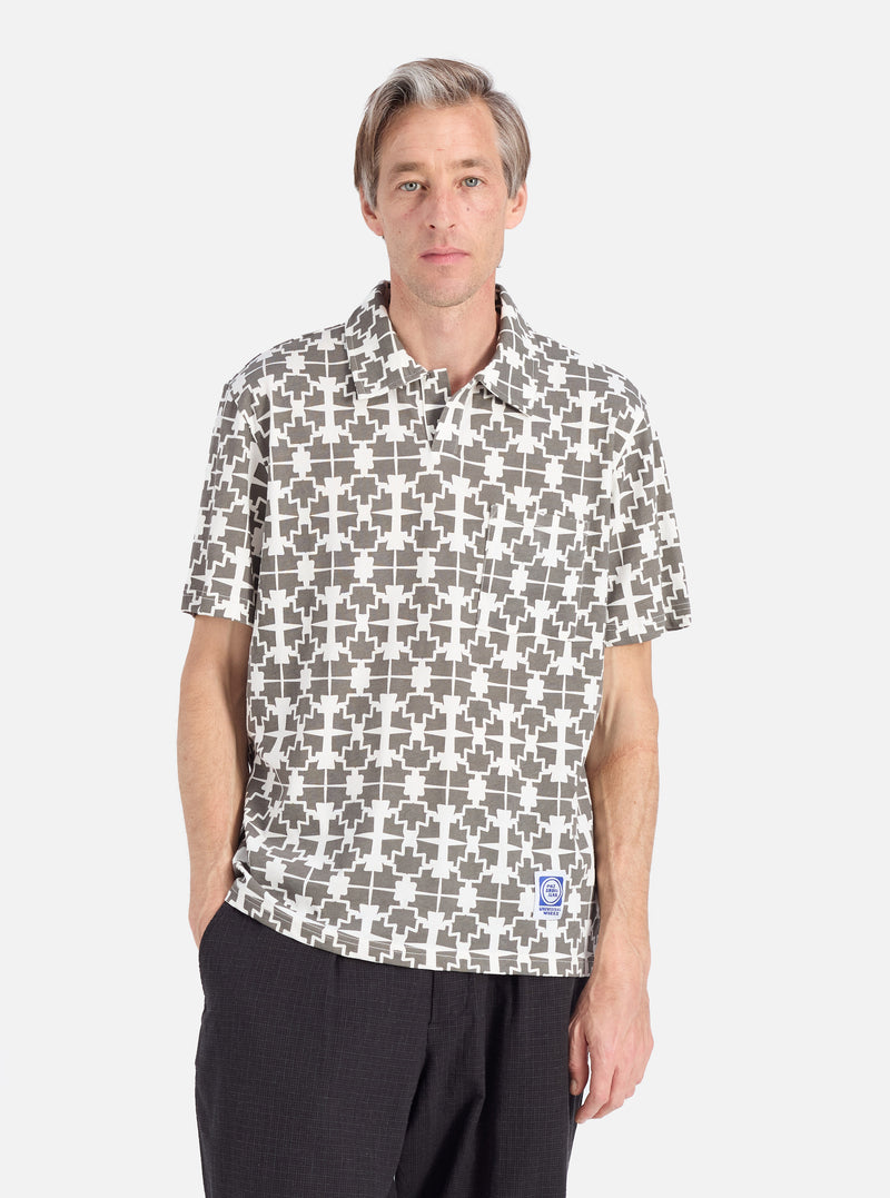 Ecru/Mud Mitla Print Jersey Newlyn Polo
