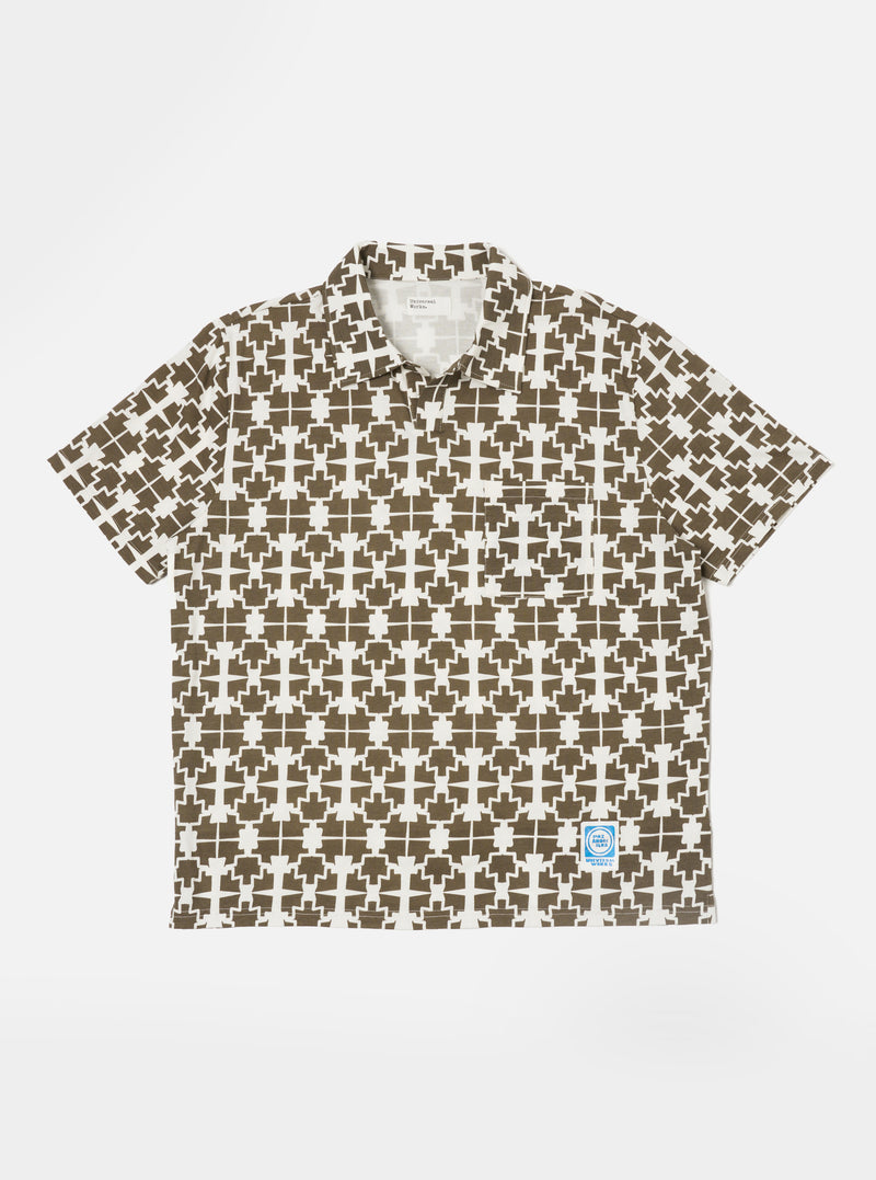 Ecru/Mud Mitla Print Jersey Newlyn Polo