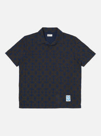 Navy/Brown Mitla Print Jersey Newlyn Polo
