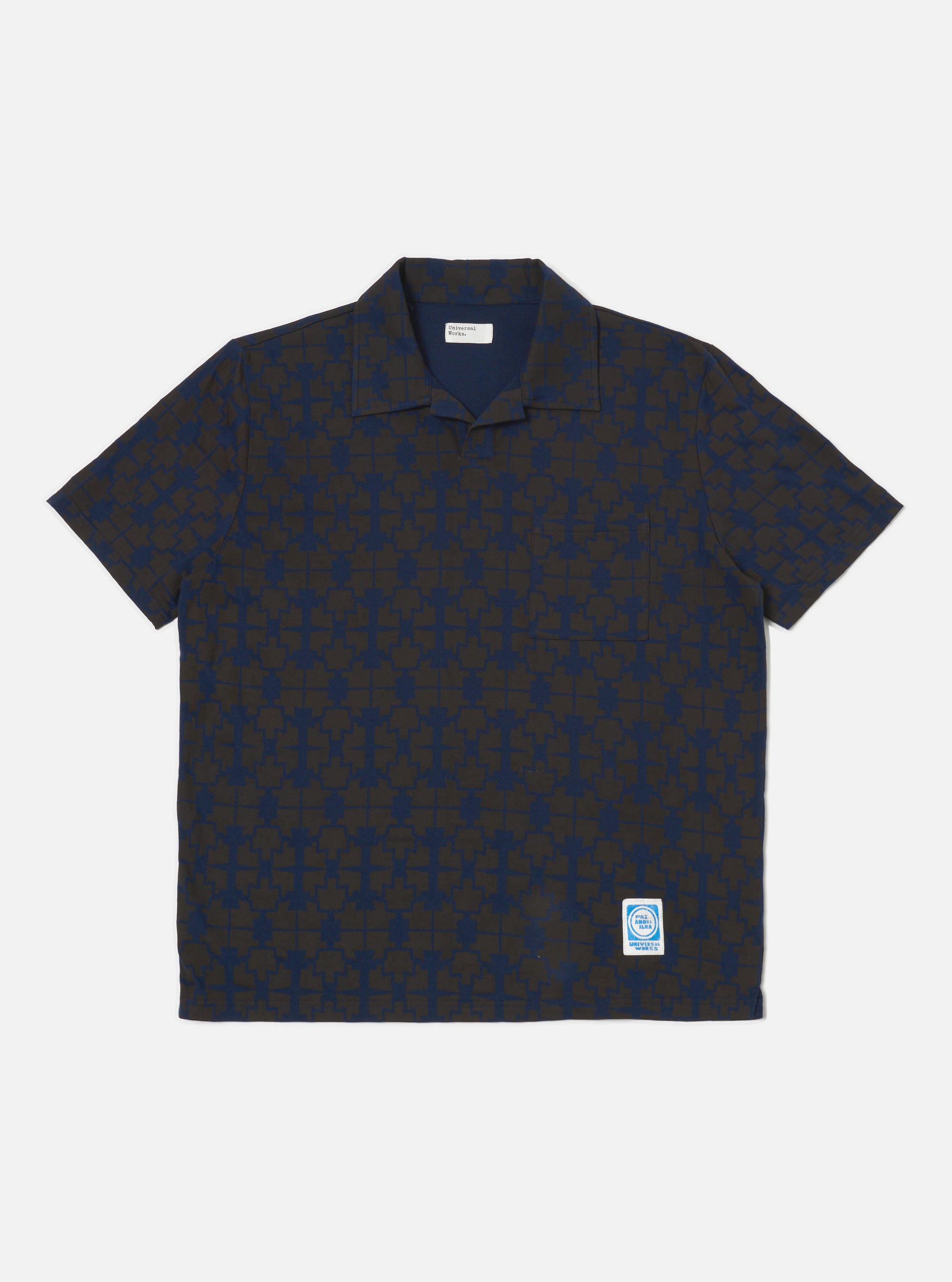 Navy/Brown Mitla Print Jersey Newlyn Polo