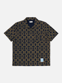 Navy/Mud Mitla Print Jersey Newlyn Polo