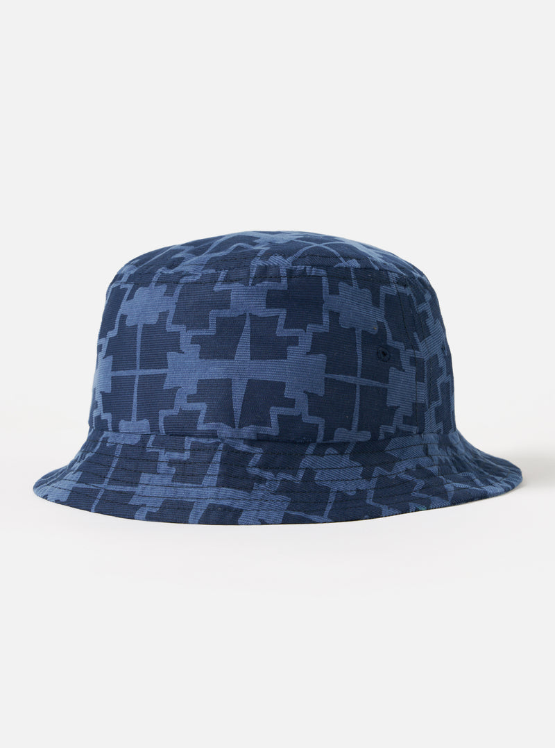 Navy Mitla Print Cord Beach Hat