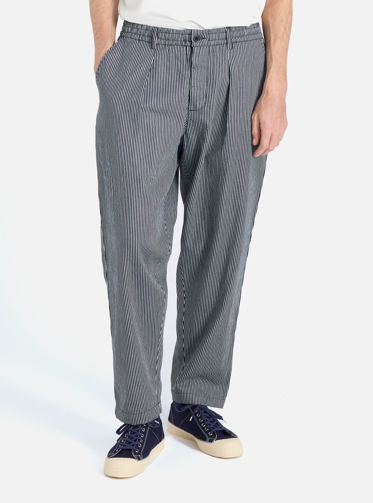 Indigo Hickory Stripe Denim Pleated Track Pant