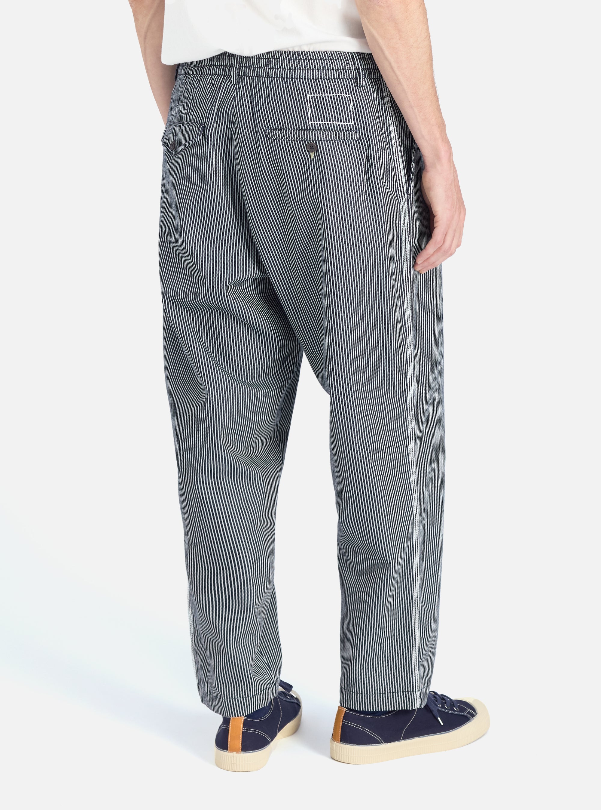 Indigo Hickory Stripe Denim Pleated Track Pant
