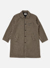The Sand Cortina Tweed Long Swing Coat, laid flat on a white background. The coat is a tweed material with a black and tan houndstooth pattern.