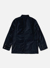 Back view of the Navy Velveteen Manor Jacket on a white background. The jacket is a rich navy color and has a classic, tailored fit with buttons on the sleeves.