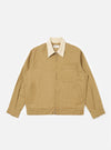 Khaki Works Twill Rose Bowl Jacket in khaki with a cream collar, displayed on a white background. The jacket has a zip front and chest pocket.