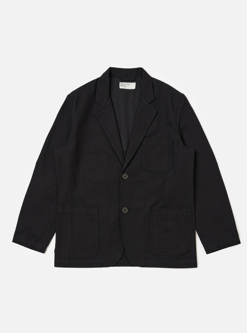 Black Organic Canvas Two Button Jacket