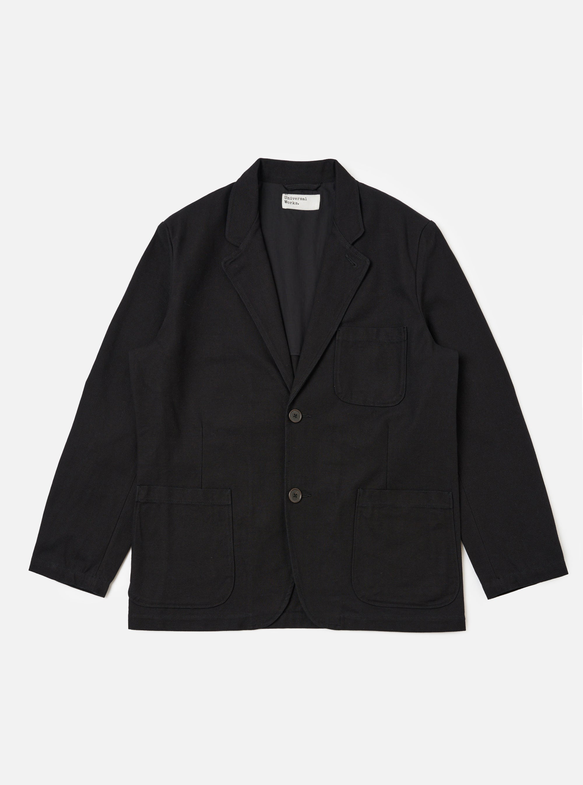 Black Organic Canvas Two Button Jacket