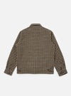 Back view of the Sand Cortina Tweed Windcheater on a white background. The jacket features a brown and black tweed pattern, long sleeves, and a collared neckline.