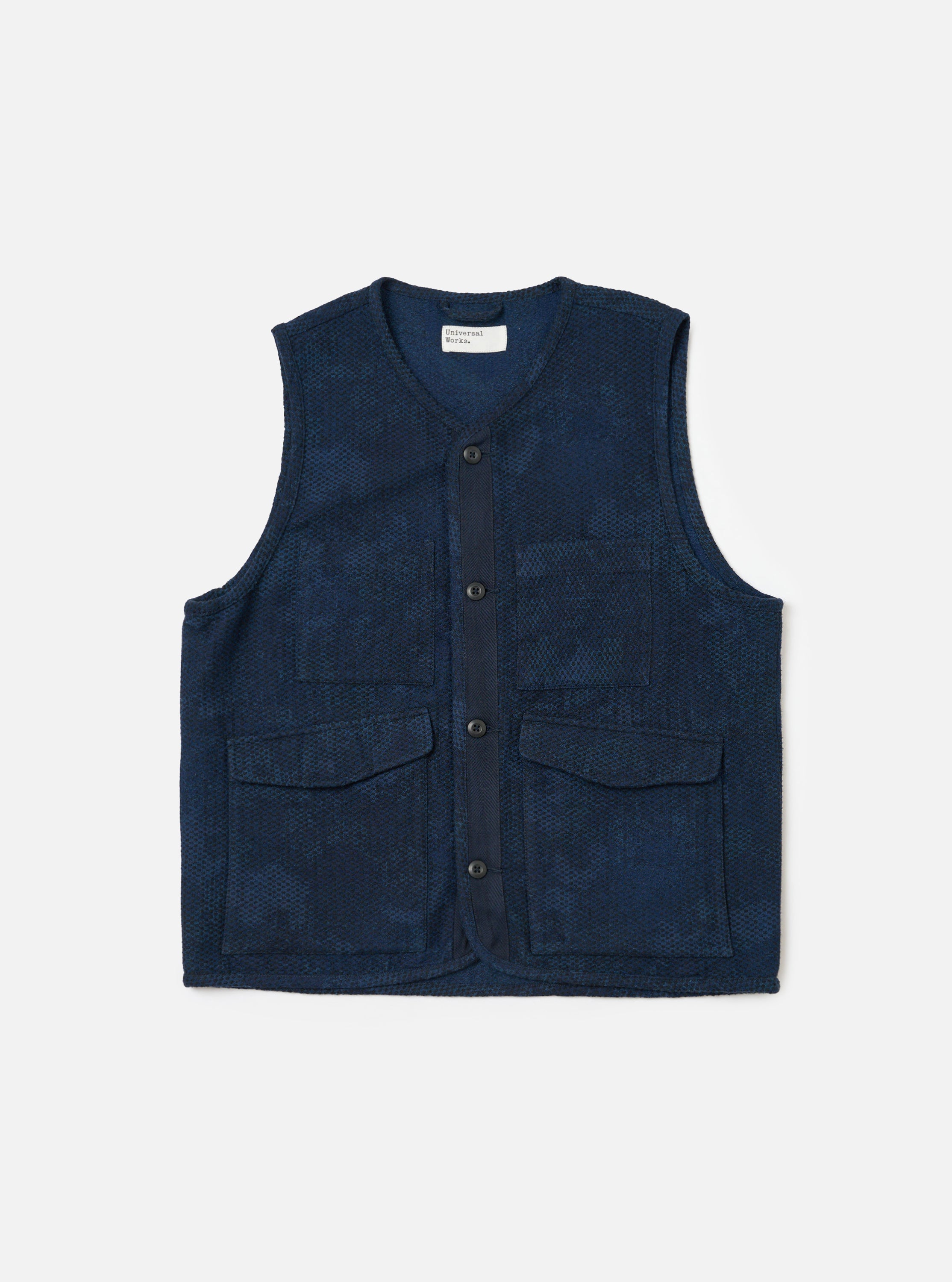 Men's Black/Indigo Denim Camo 4 Pocket Gilet – Universal Works