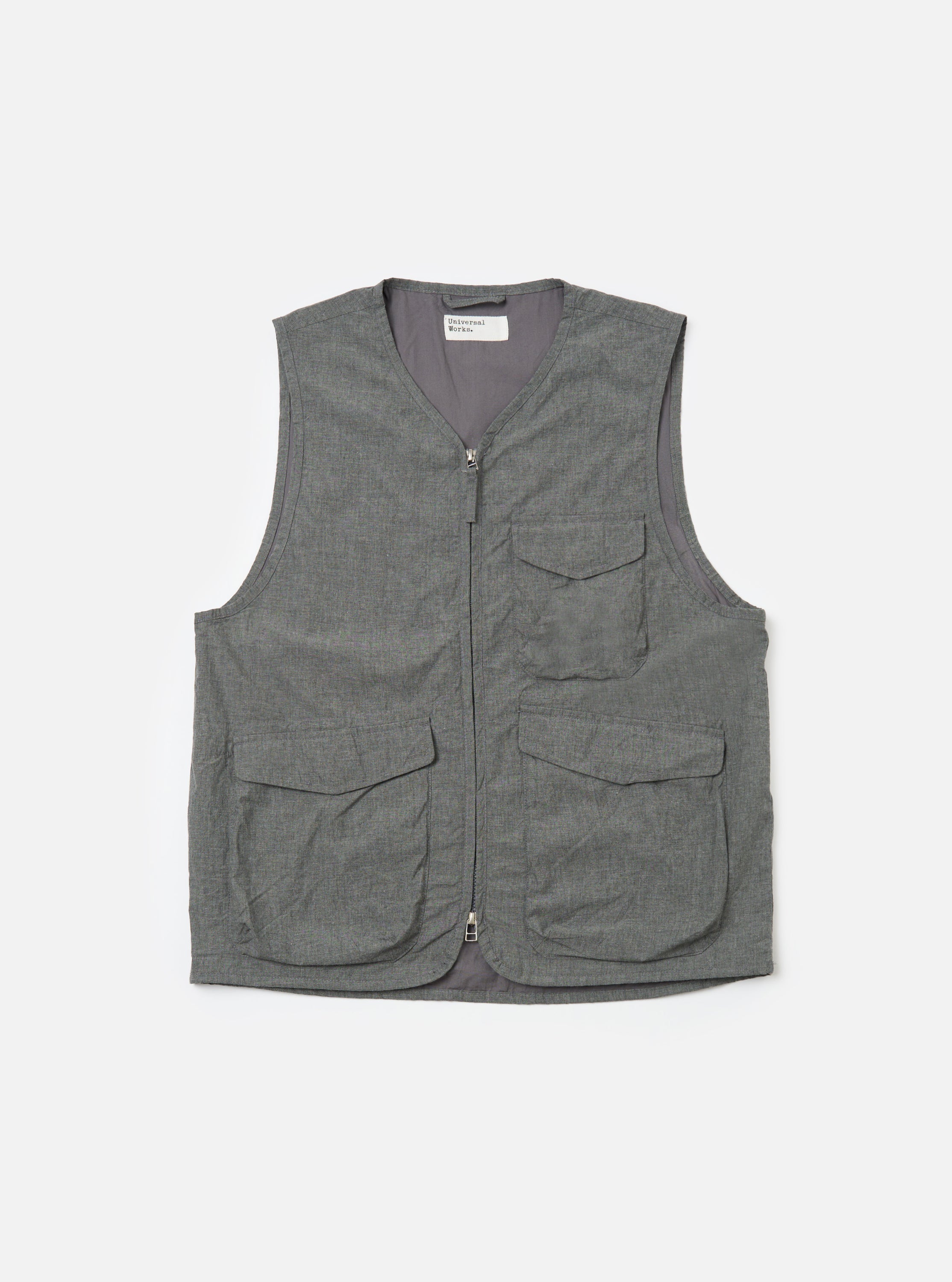 Men's Charcoal Organic Chambray Parachute Liner Gilet – Universal