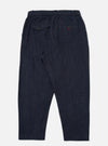 Back view of Indigo Brushed Denim Oxford Pant on a white background. The pants are a relaxed fit with an elastic waistband and buttoned pockets.