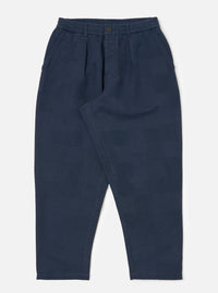 Dark Navy Patchwork Weave Cotton Pleated Track Pant