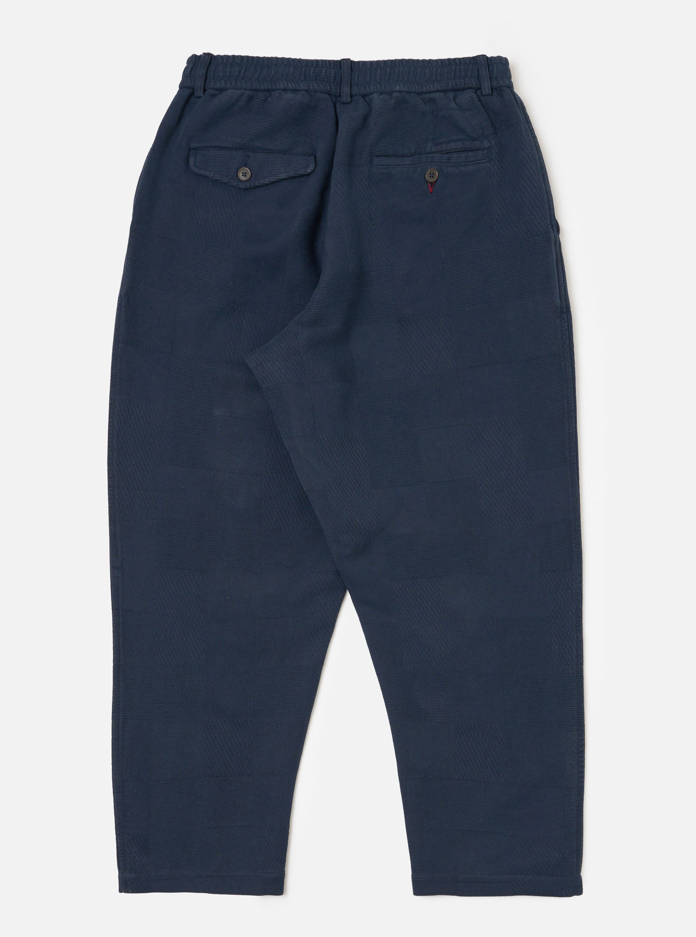 Men's Dark Navy Patchwork Weave Cotton Pleated Track Pant