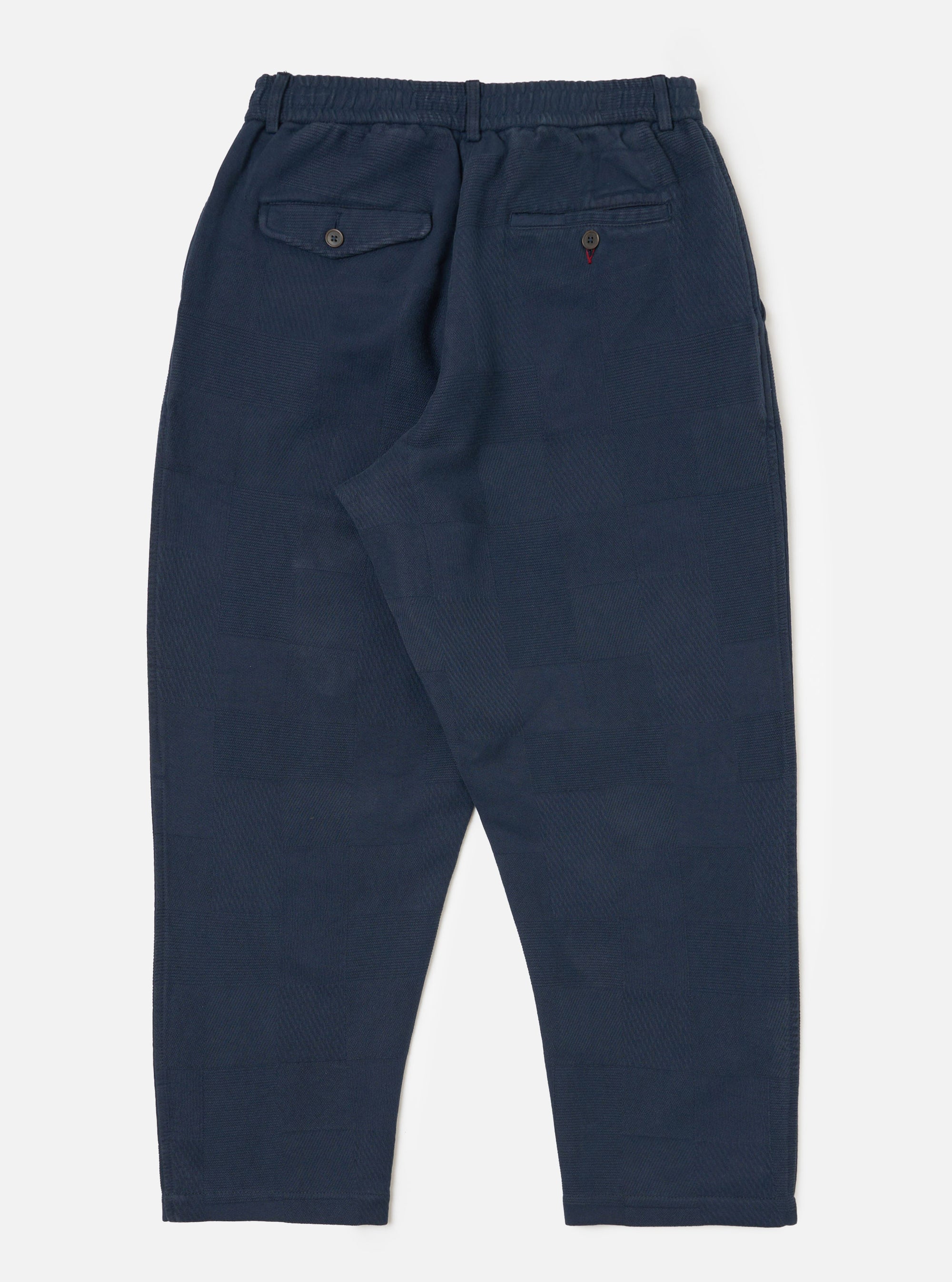 Dark Navy Patchwork Weave Cotton Pleated Track Pant