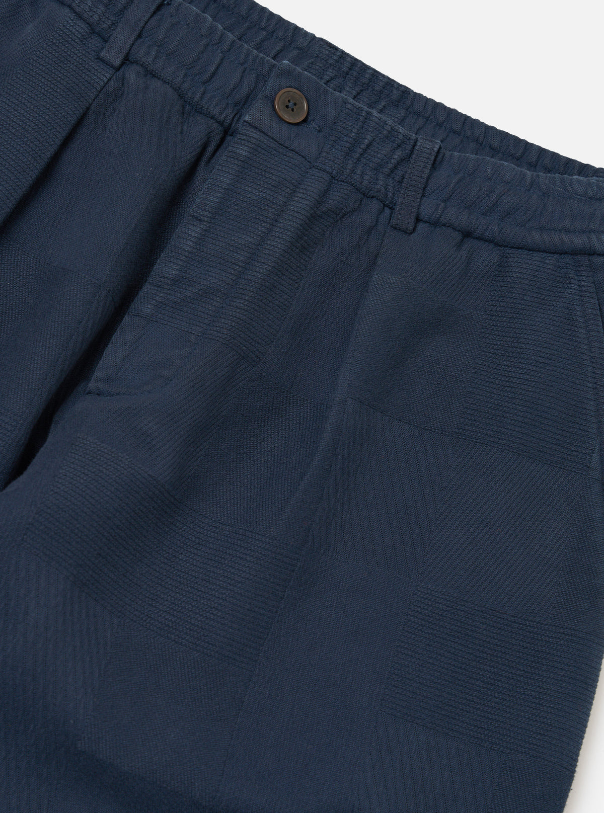 Dark Navy Patchwork Weave Cotton Pleated Track Pant