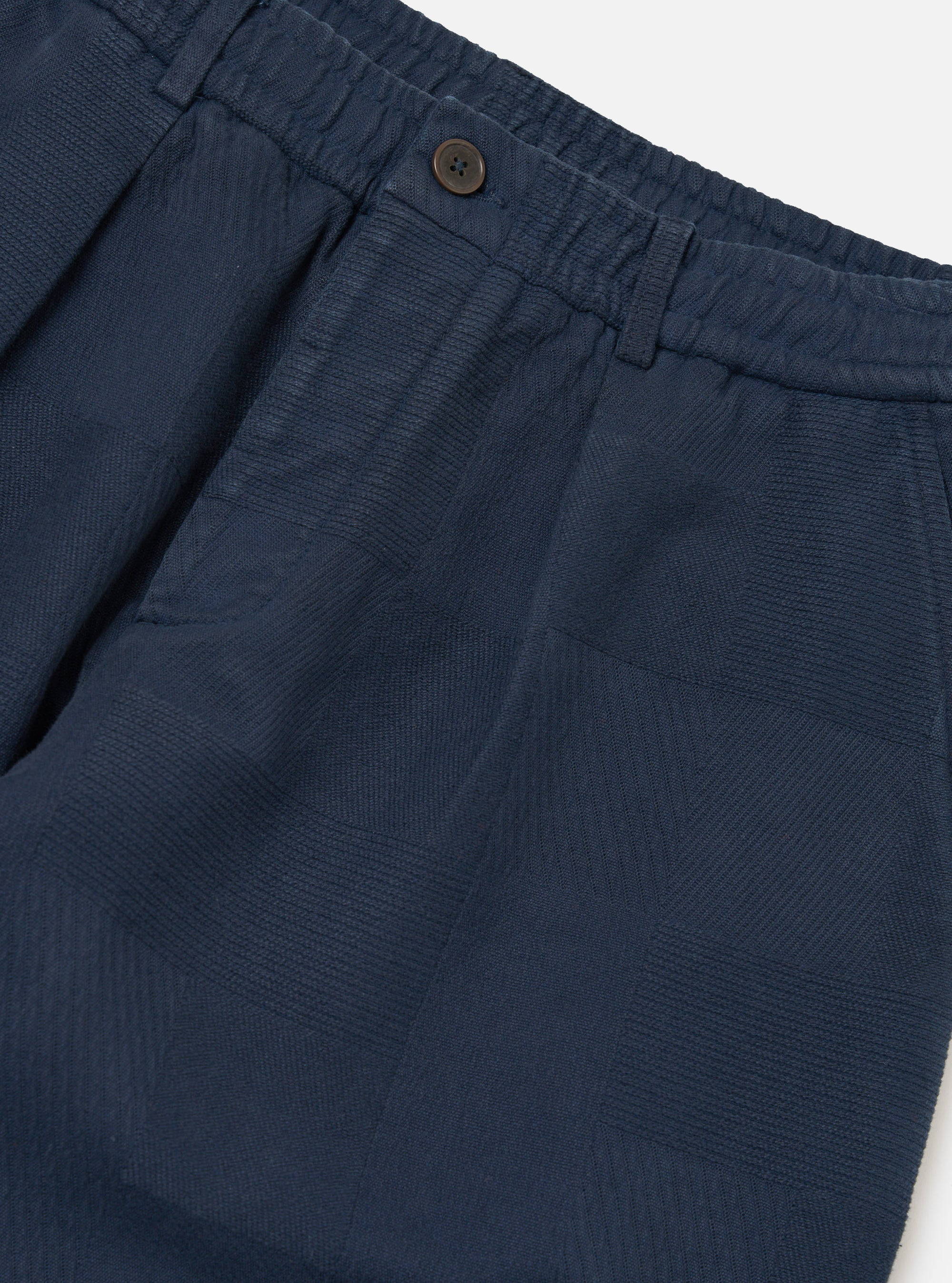 Dark Navy Patchwork Weave Cotton Pleated Track Pant