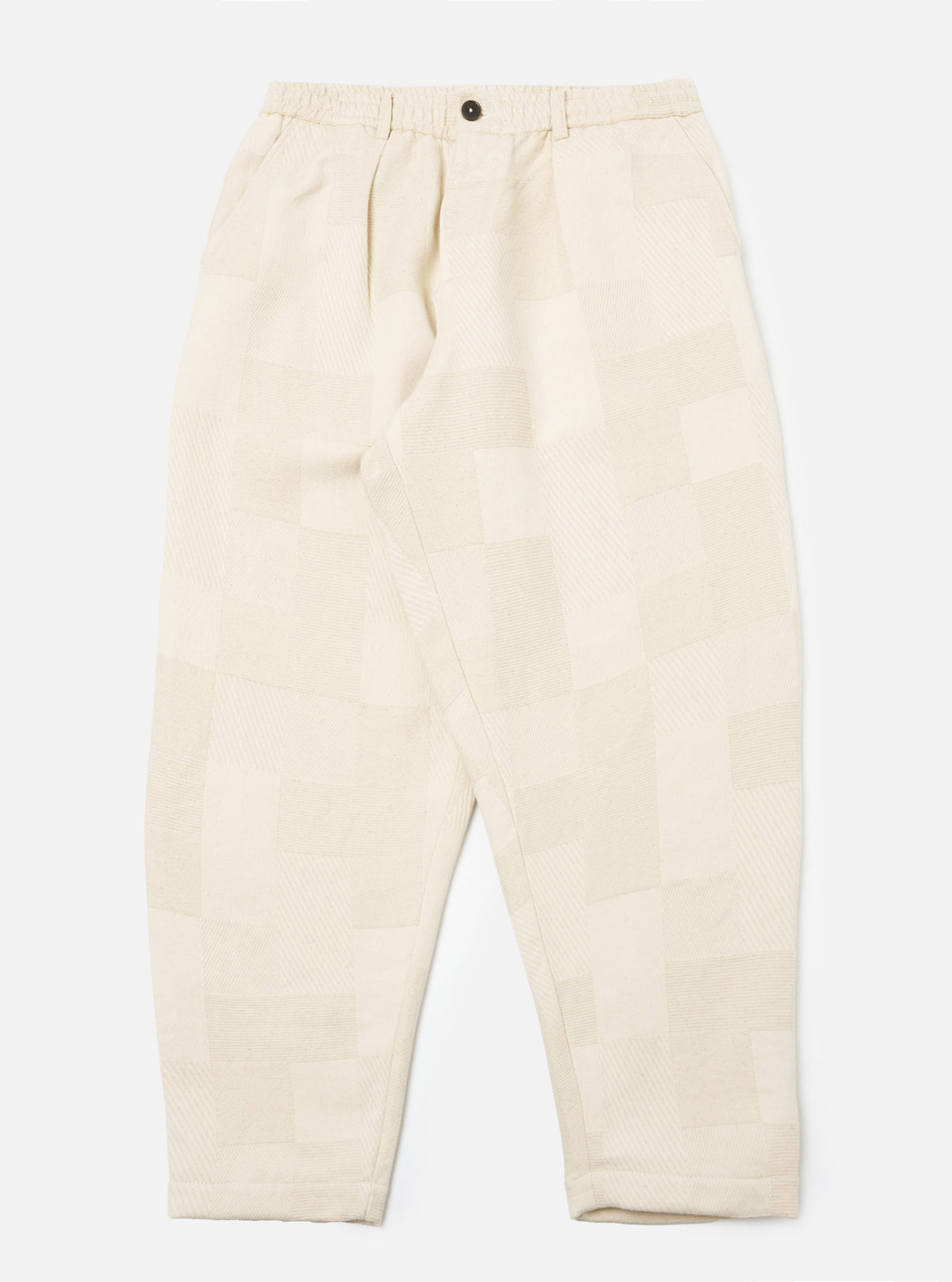 Ecru Patchwork Weave Cotton Pleated Track Pant