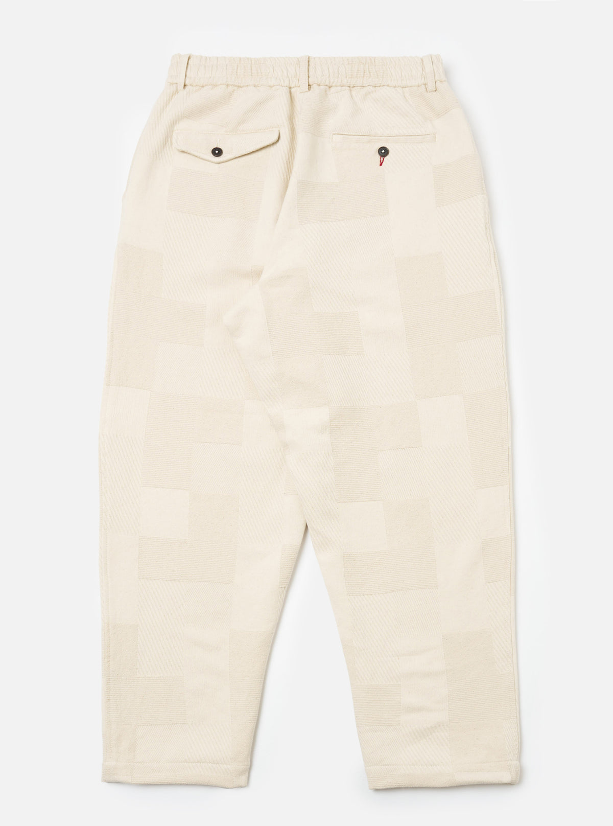 Ecru Patchwork Weave Cotton Pleated Track Pant