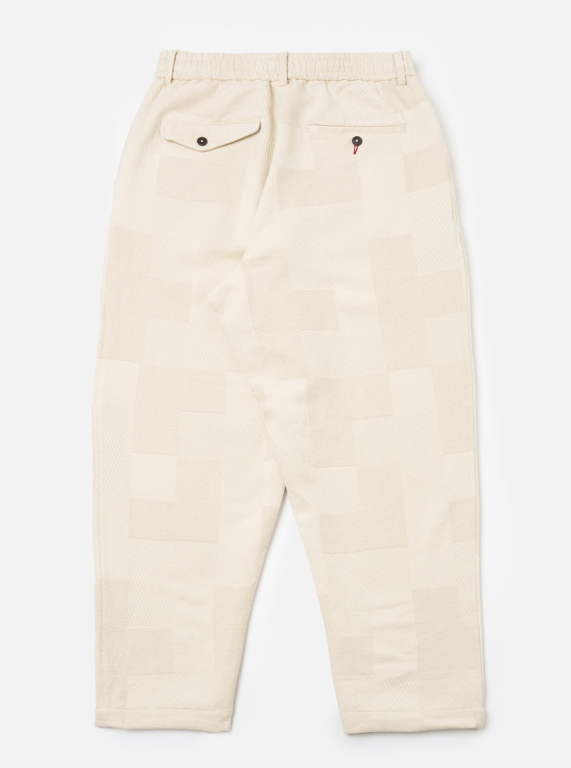 Ecru Patchwork Weave Cotton Pleated Track Pant
