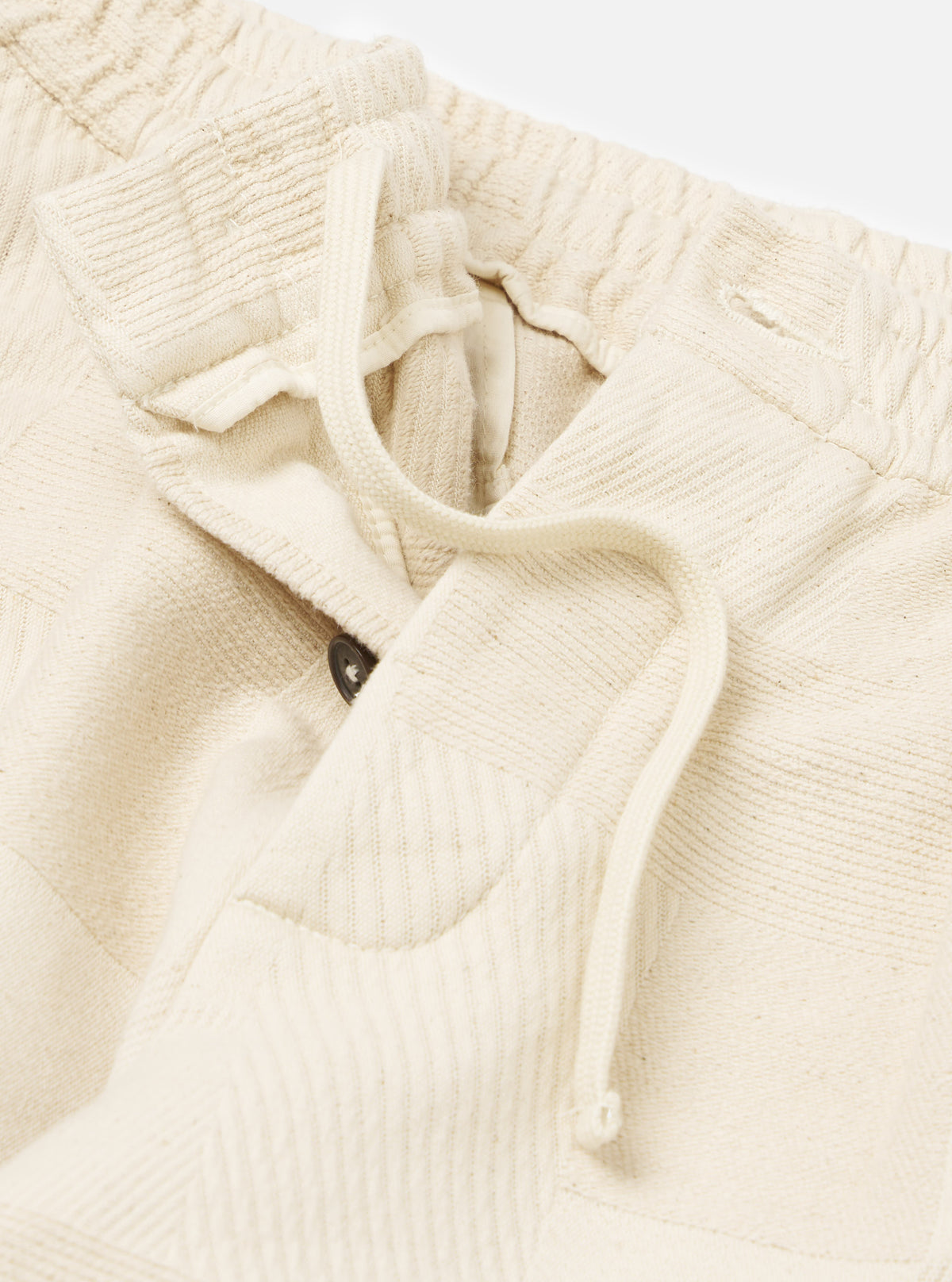 Ecru Patchwork Weave Cotton Pleated Track Pant