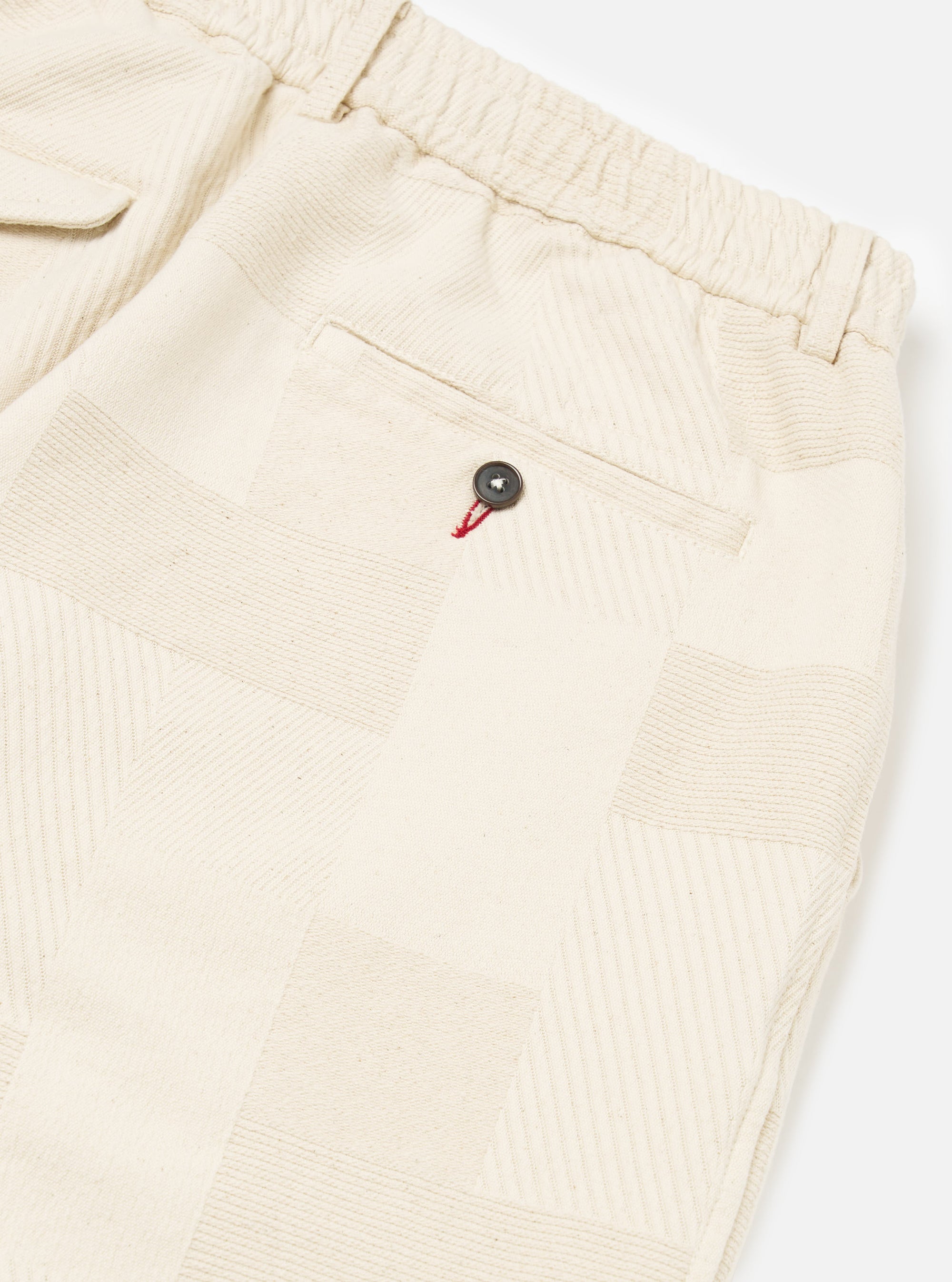 Ecru Patchwork Weave Cotton Pleated Track Pant