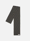 The Black Bold Dot Print Rayon Evening Scarf on a white background. The scarf is black with tan polka dots and made of rayon.