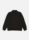 The back of a black Brush Back Sweat Tyler Sweat Jacket on a white background. The jacket has a collar and long sleeves with ribbed cuffs and hem.