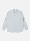 The Sky Blue Brushed Organic Cotton Square Pocket Shirt, laid flat on a white background. The shirt is light blue, long-sleeved, and has a square pocket.