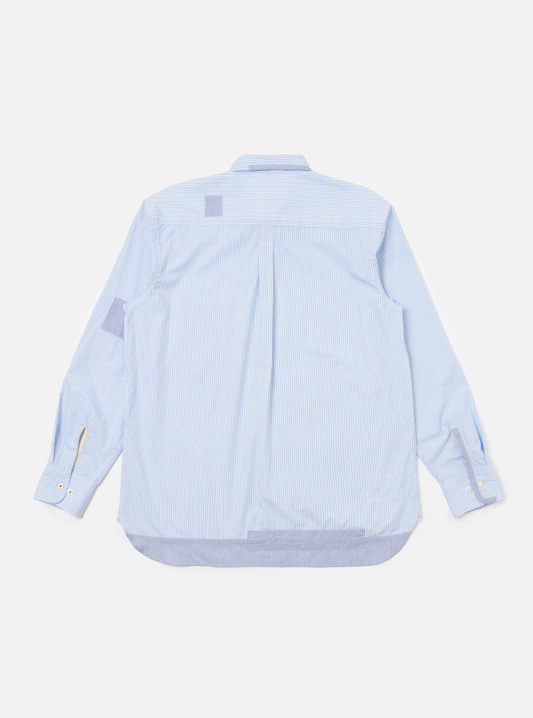 Men's Blue Office Stripe Patched Lazy Day Shirt – Universal Works