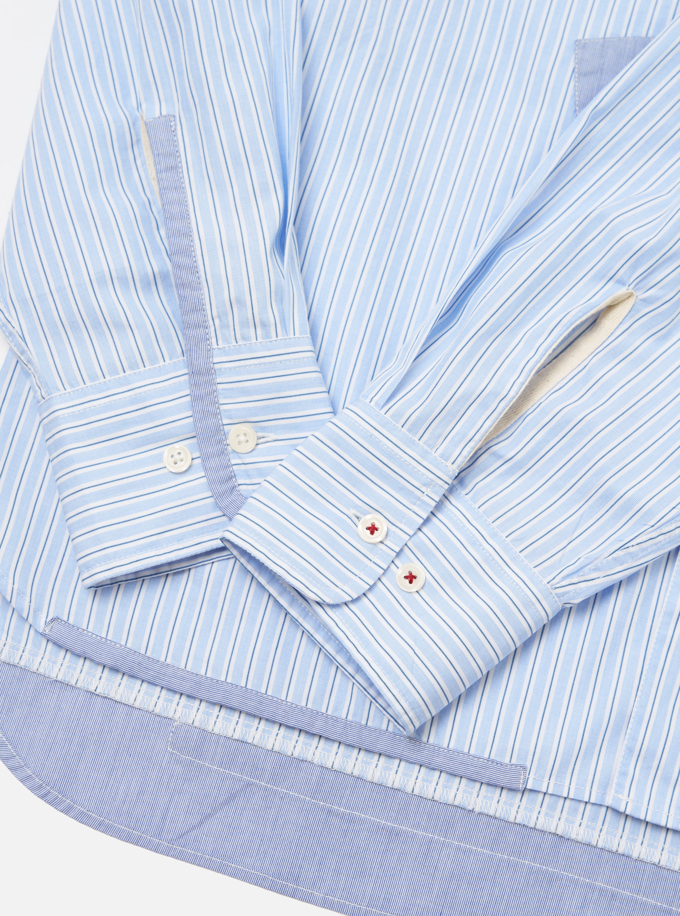 Men's Blue Office Stripe Patched Lazy Day Shirt – Universal Works