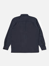 Back view of the Dark Navy Sid Flannel CPO Shirt on a white background. The shirt has long sleeves and brown buttons.