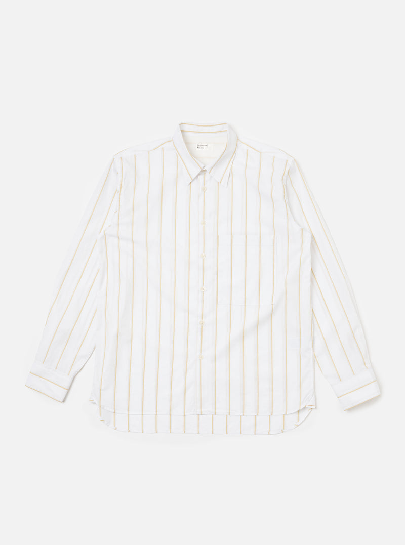 White Office Stripe Square Pocket Shirt