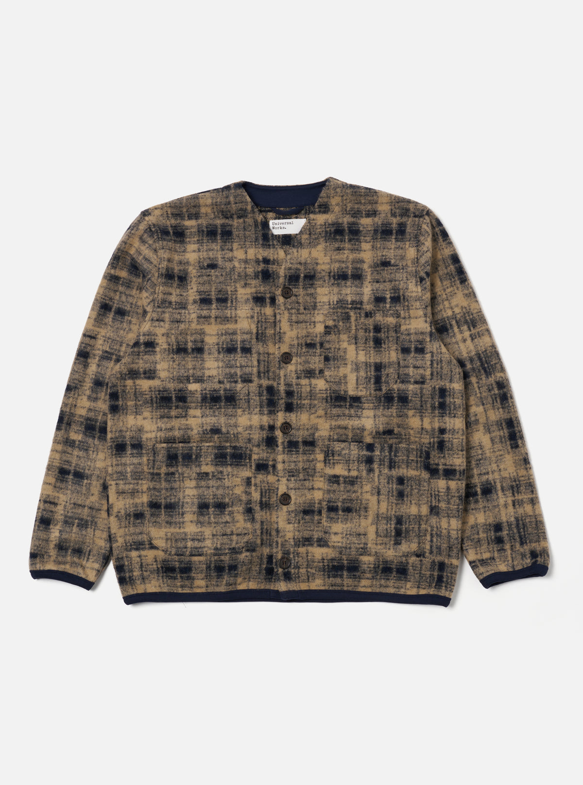 Navy Patch Check Fleece Cardigan
