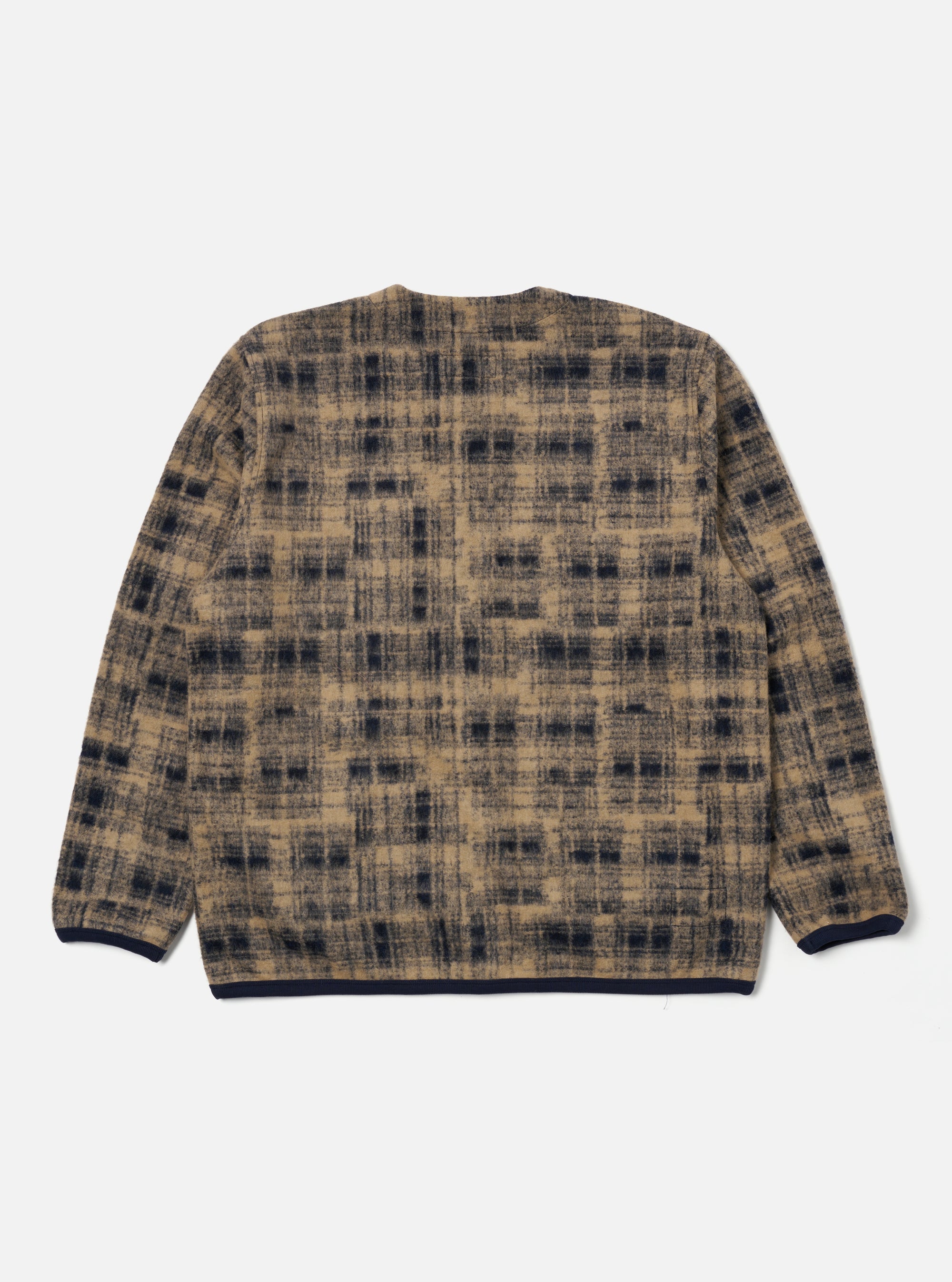 Navy Patch Check Fleece Cardigan