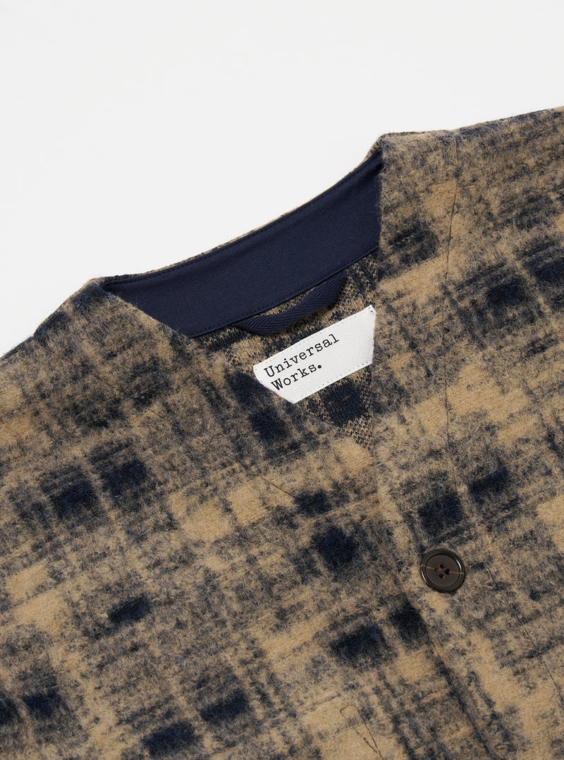 Navy Patch Check Fleece Cardigan