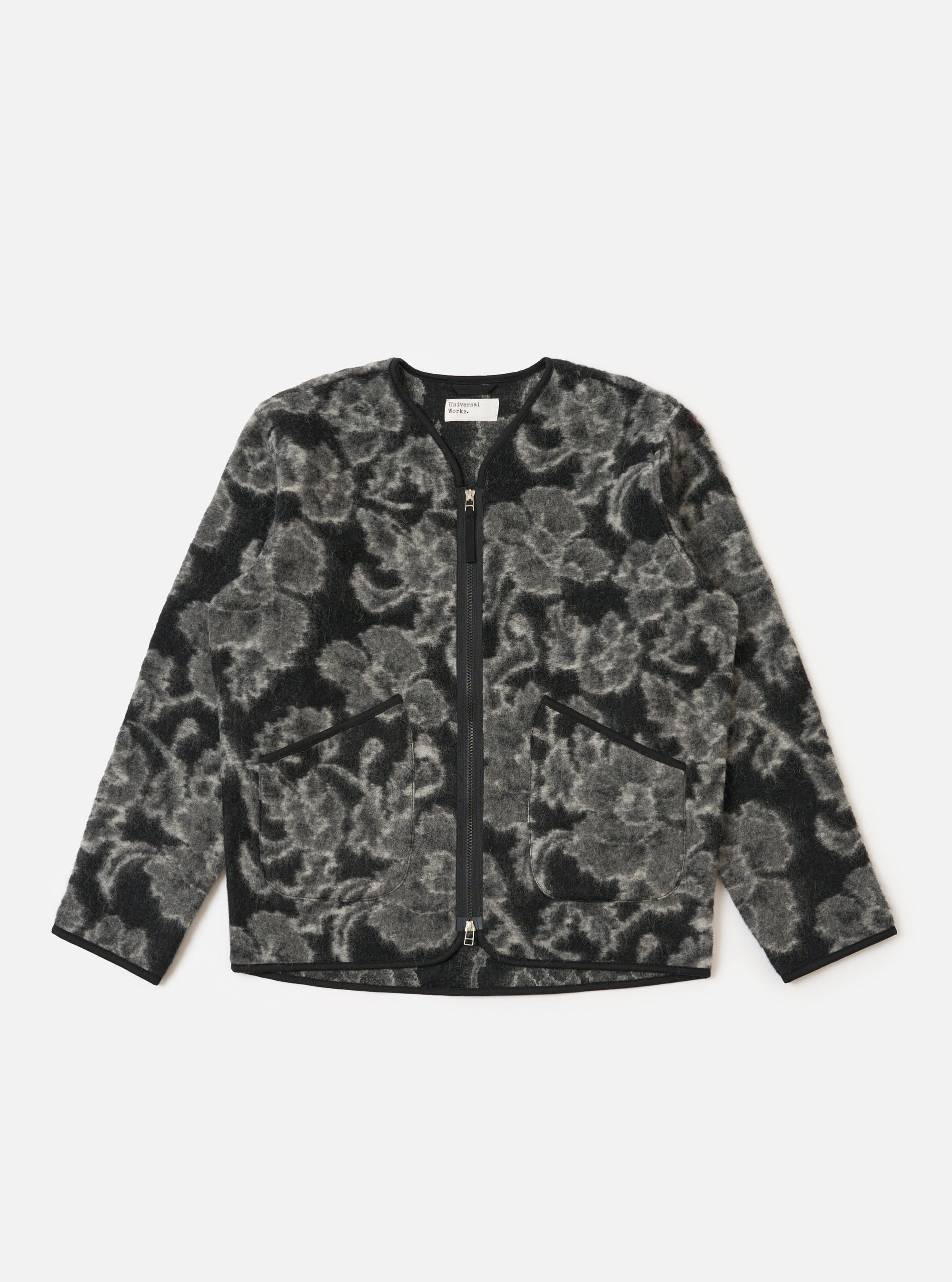 Charcoal Flower Fleece Zip Liner Jacket