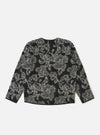 The Charcoal Flower Fleece Zip Liner Jacket on a white background. The jacket has a charcoal and gray floral pattern.