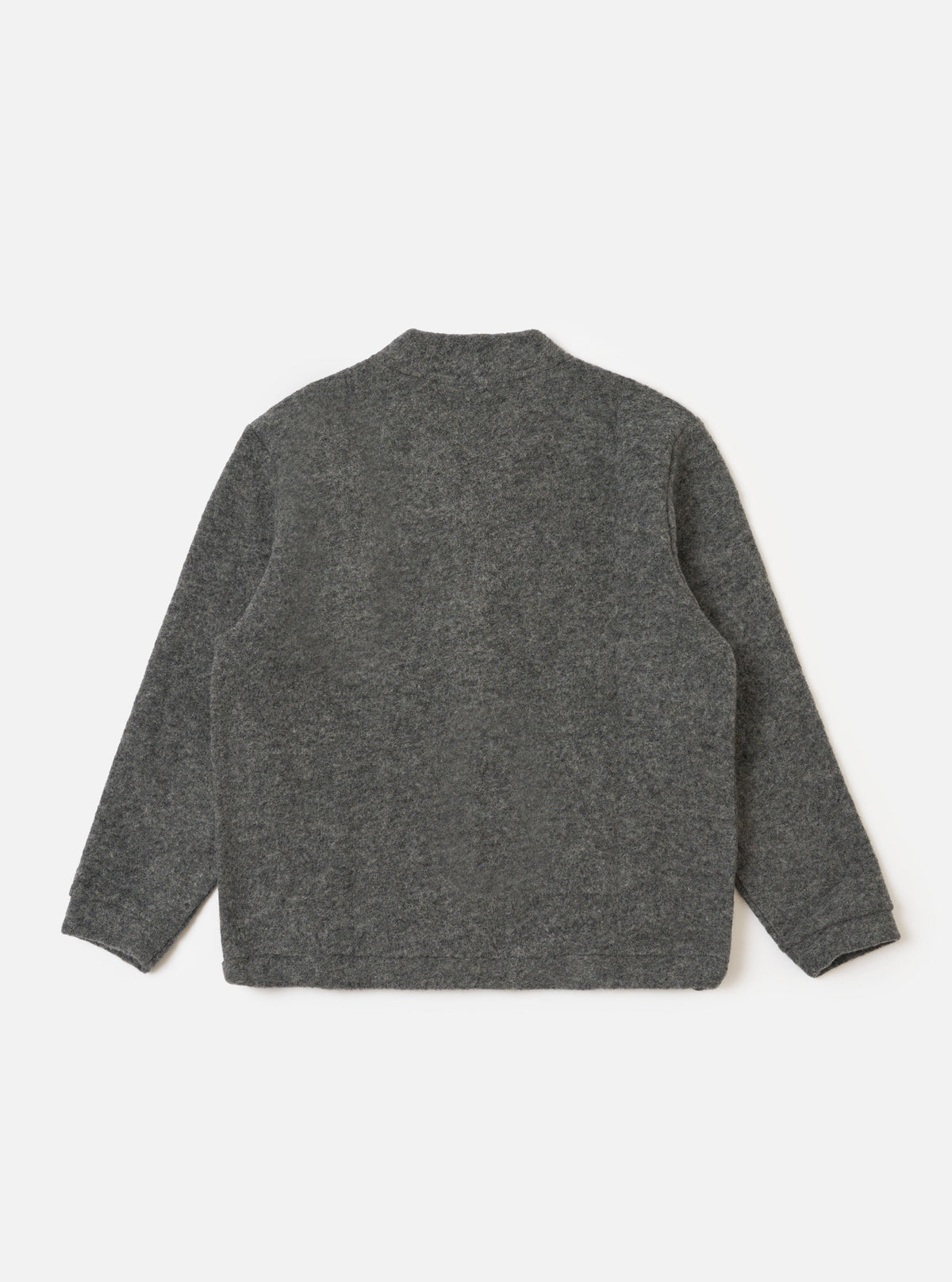 The Grey Marl Wool Fleece Advance Cardigan in grey on a white background. The cardigan is made of wool fleece and has a relaxed fit.