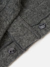 Close up of the Grey Marl Wool Fleece Advance Cardigan showing the wool texture and toggle fastenings against a plain white background.