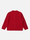 Back view of the Red Wool Fleece Advance Cardigan on a white background. The red, wool cardigan has a relaxed fit.