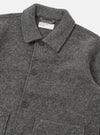 Close-up of the Grey Marl Wool Fleece Rams Jacket on a white background. The wool texture and button details are clearly visible.