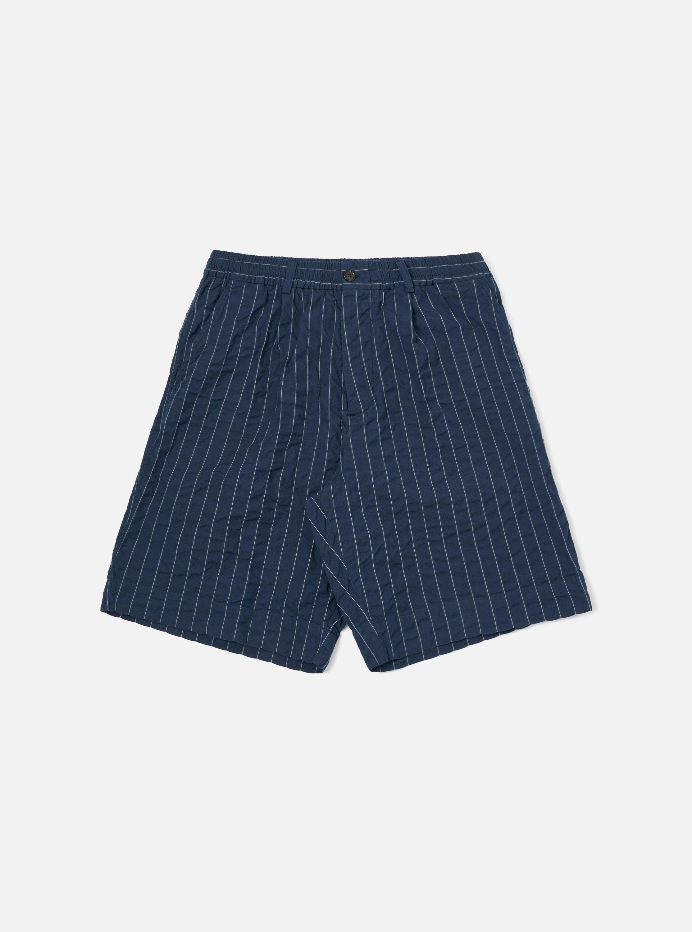 Men's Navy Seersucker Striped Pleated Track Short – Universal Works