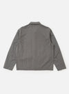 The Mid Grey Linen Slub Weave Franck Jacket is shown from the back as a flat lay against a plain white background. The image highlights the clean, simple construction of the garment's rear panel and the textured appearance of the mid-grey linen-cotton blend fabric.