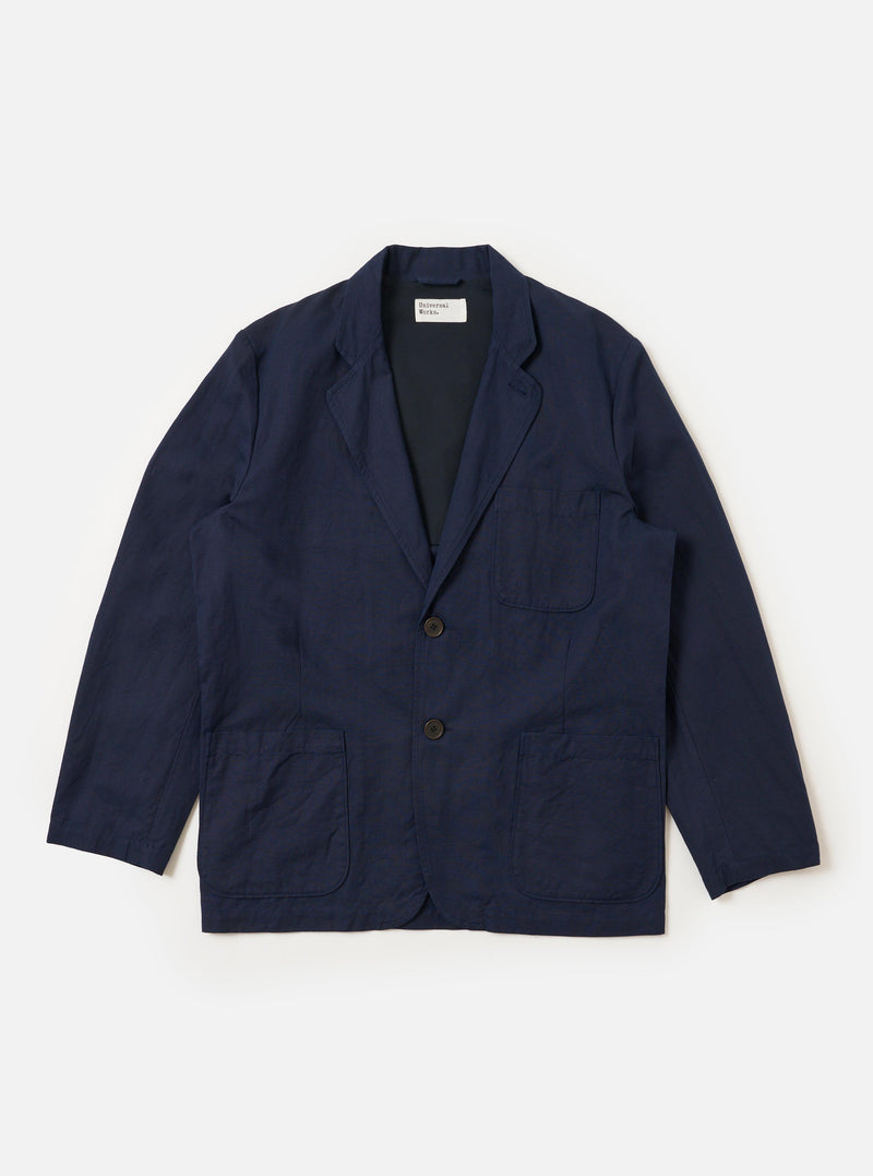 Navy Linen Slub Weave Two Button Jacket