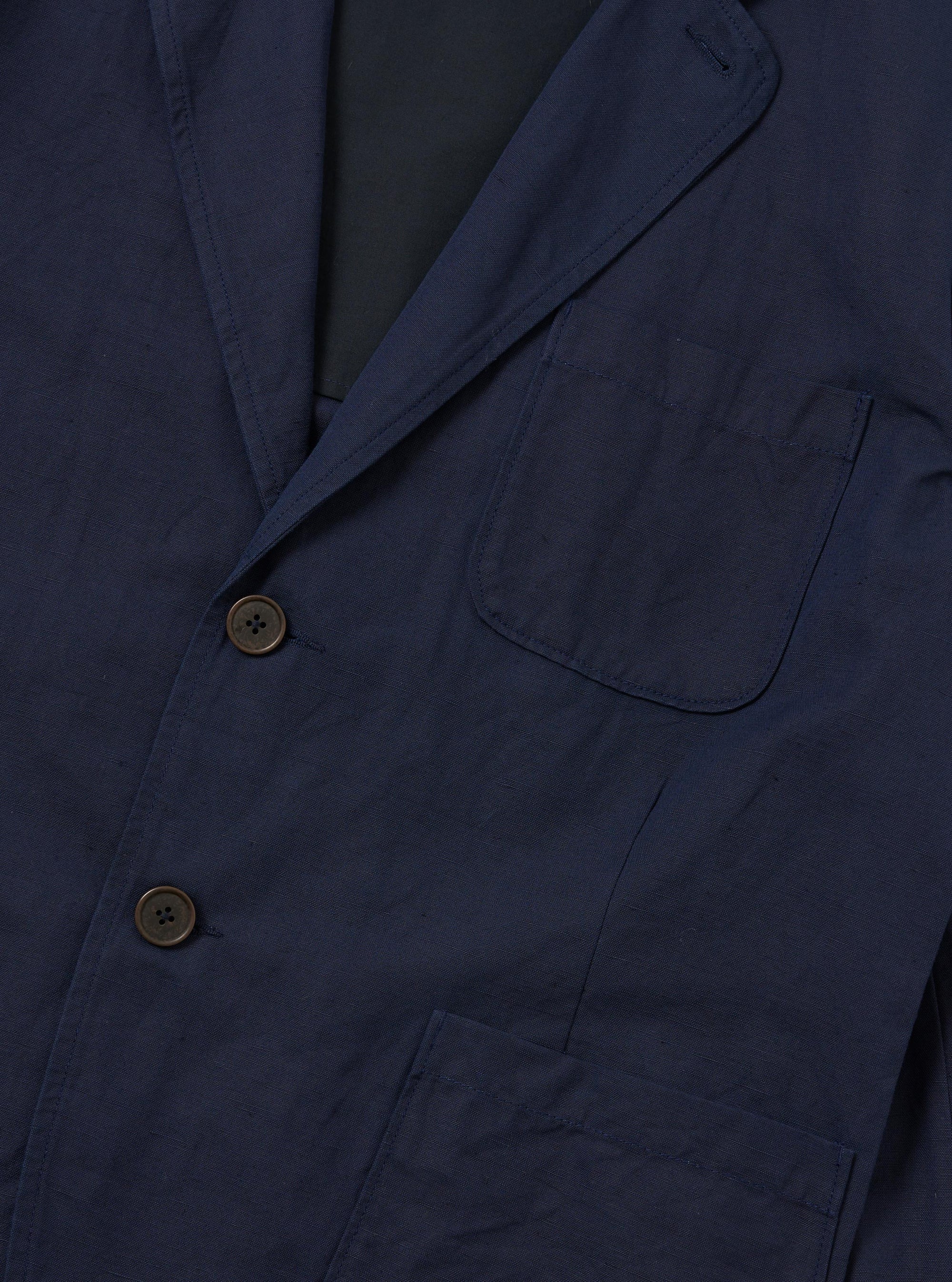 Navy Linen Slub Weave Two Button Jacket